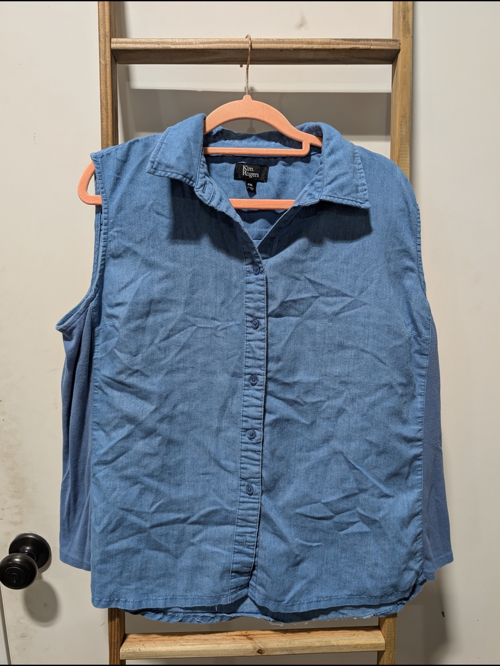 Kim Rogers ♥️ Light Blue Sleeveless Denim Button-Down Shirt